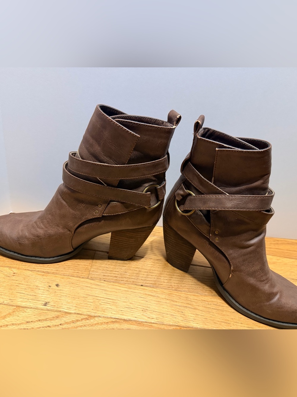 Diba Womens Brown Harness Ankle Boots Size 10M Strappy Block Heel Booties Bobo